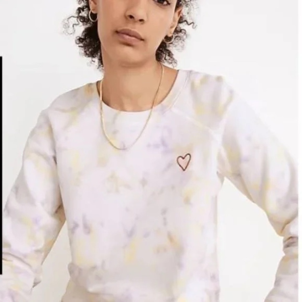 Madewell Heart Embroidered Crewneck Valentine’s Day Sweatshirt in Tie-Dye, M - Picture 6 of 7
